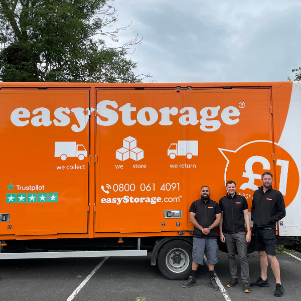 Derby's Navin, Oliver and Richard from Huddersfield in front of the easyStorage van