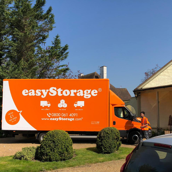 easyStorage van and team providing mobile storage at a house