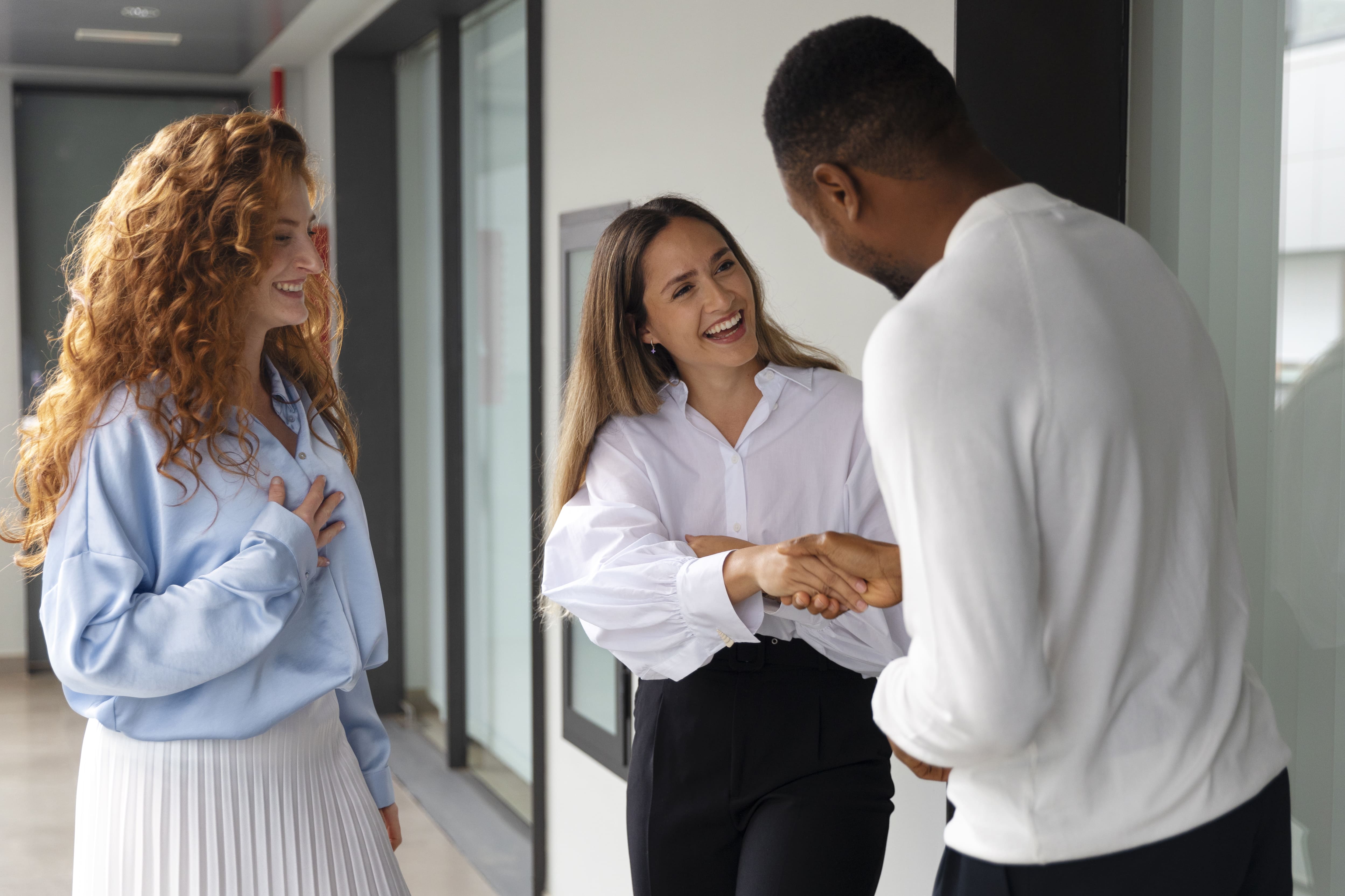 Collaborateurs qui se serrent la main pour se présenter