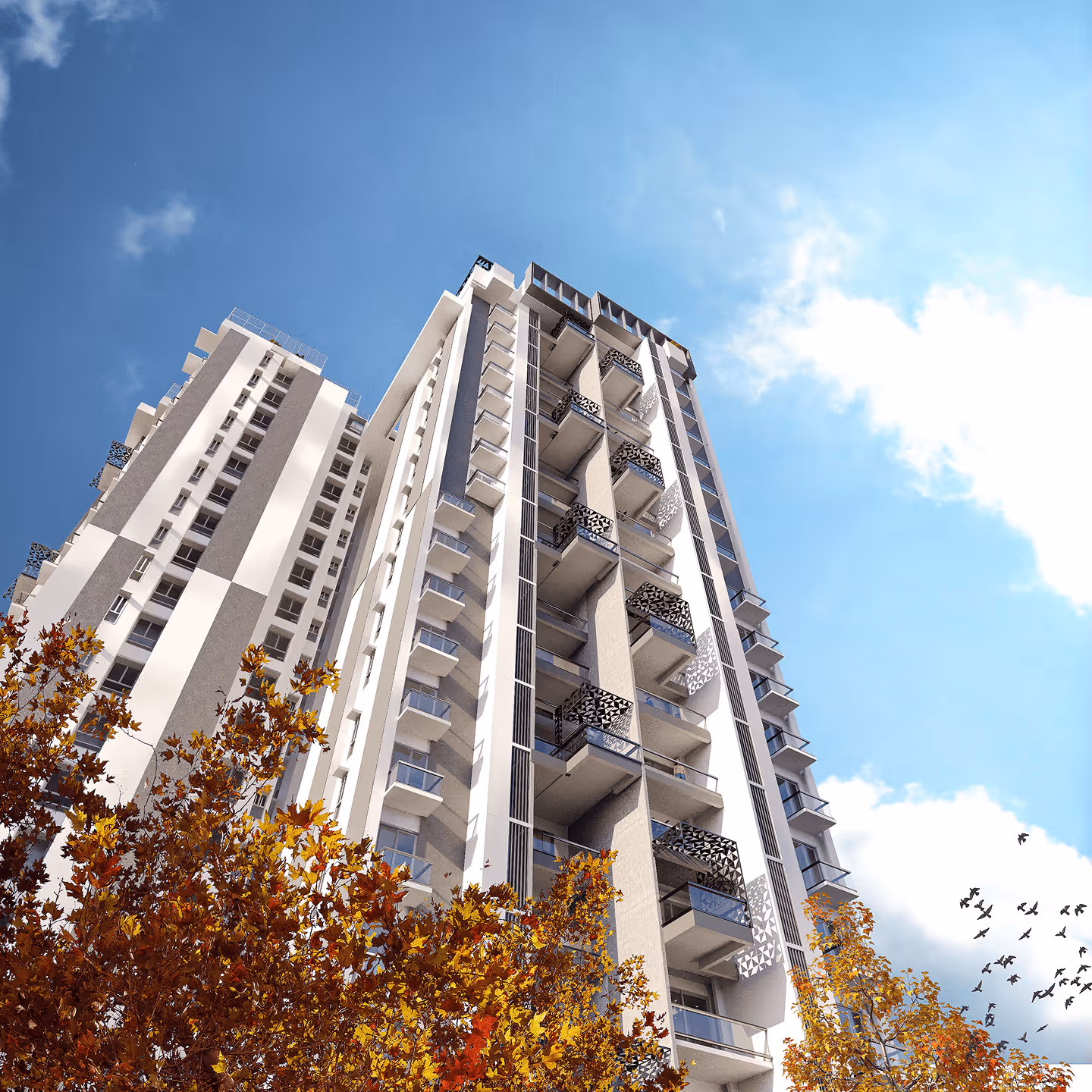 Symphony Heights apartments in Hennur, North Bangalore — modern tower facade view against the sky.