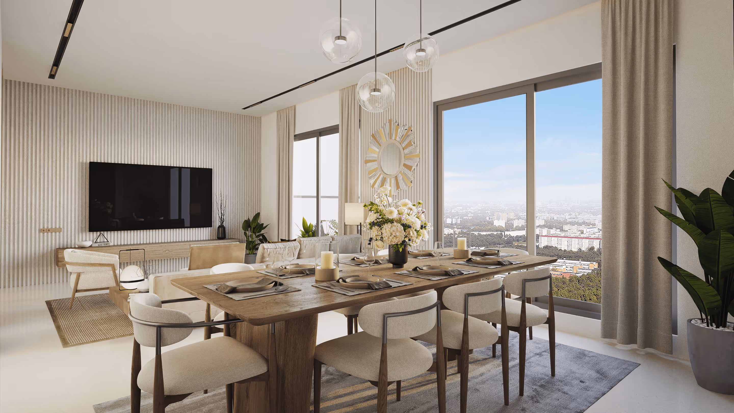 Elegant dining area at Symphony Heights apartment designed with refined finishes.