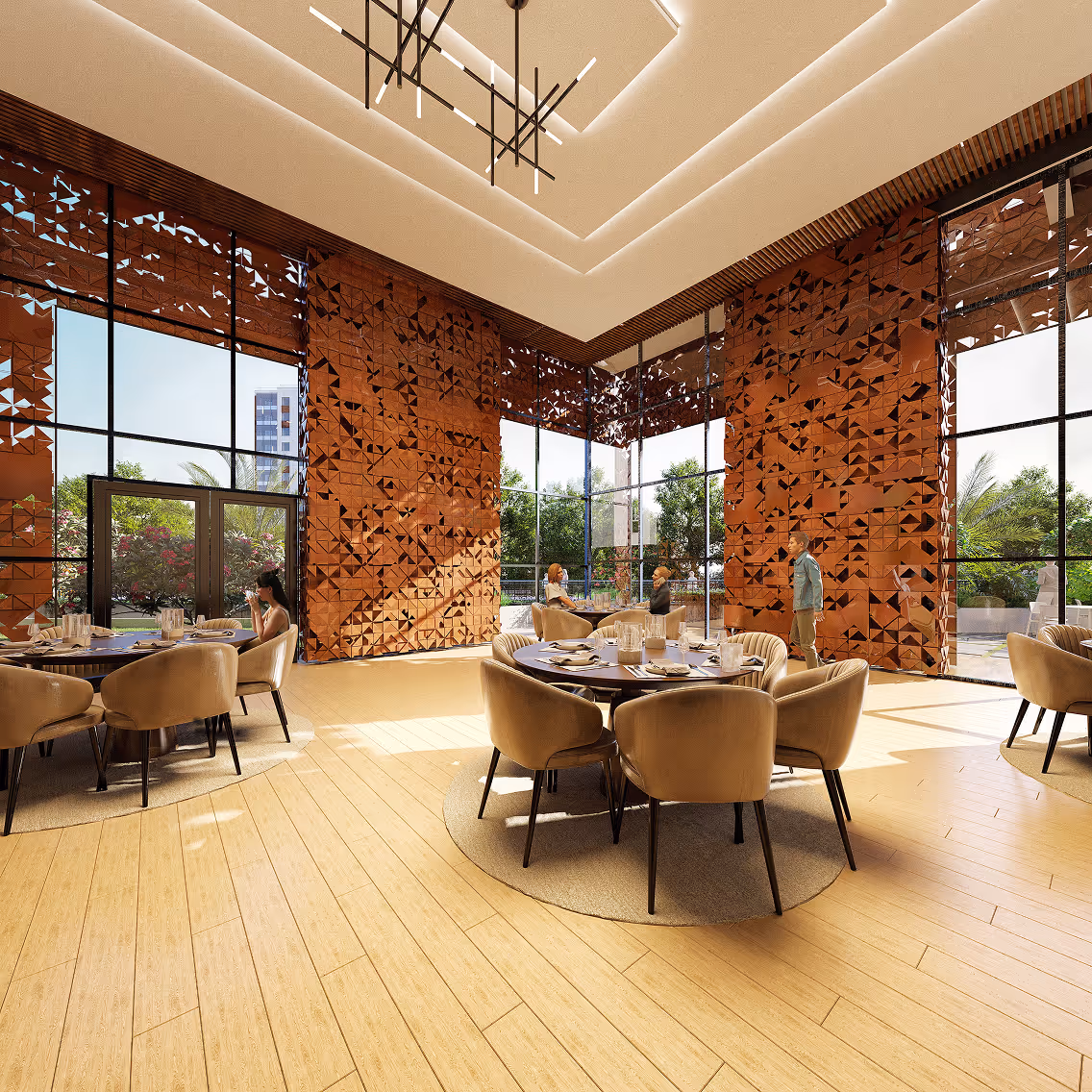 Party Hall: Double-height party hall at Symphony Heights clubhouse for gatherings and celebrations.