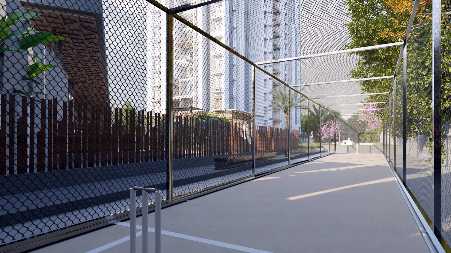 Cricket Practice Pitch: Cricket practice pitch at Symphony Heights ground level for sports and recreation.