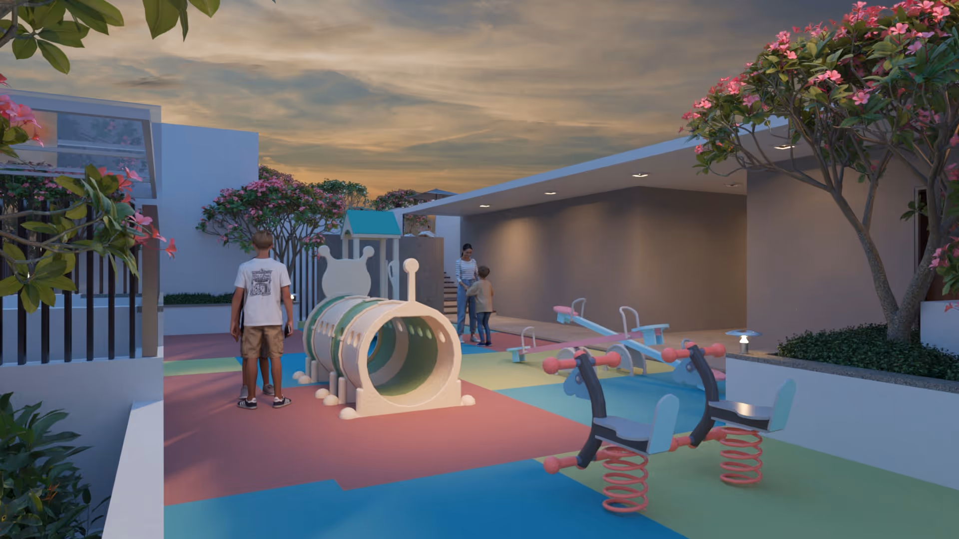 Kids Play Area: Rooftop children’s play area at Symphony Heights with safe, fun equipment.