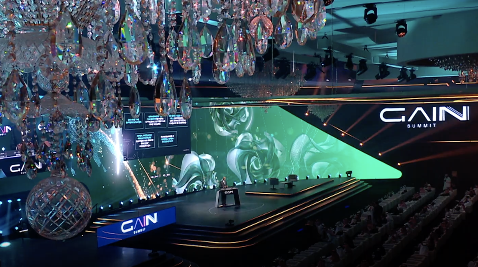 Motion design identité Global AI Conference habillage scène Bengale