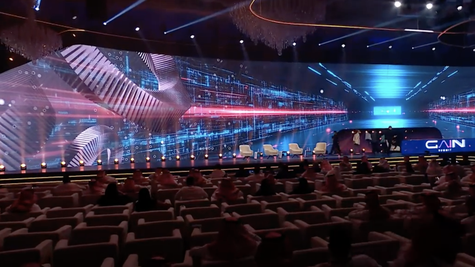 Design graphique conférence IA écran LED ultra-large format Bengale