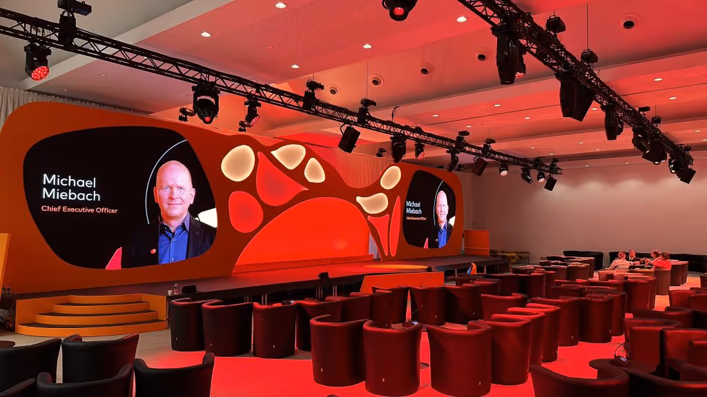 Conference set up with orange lighting