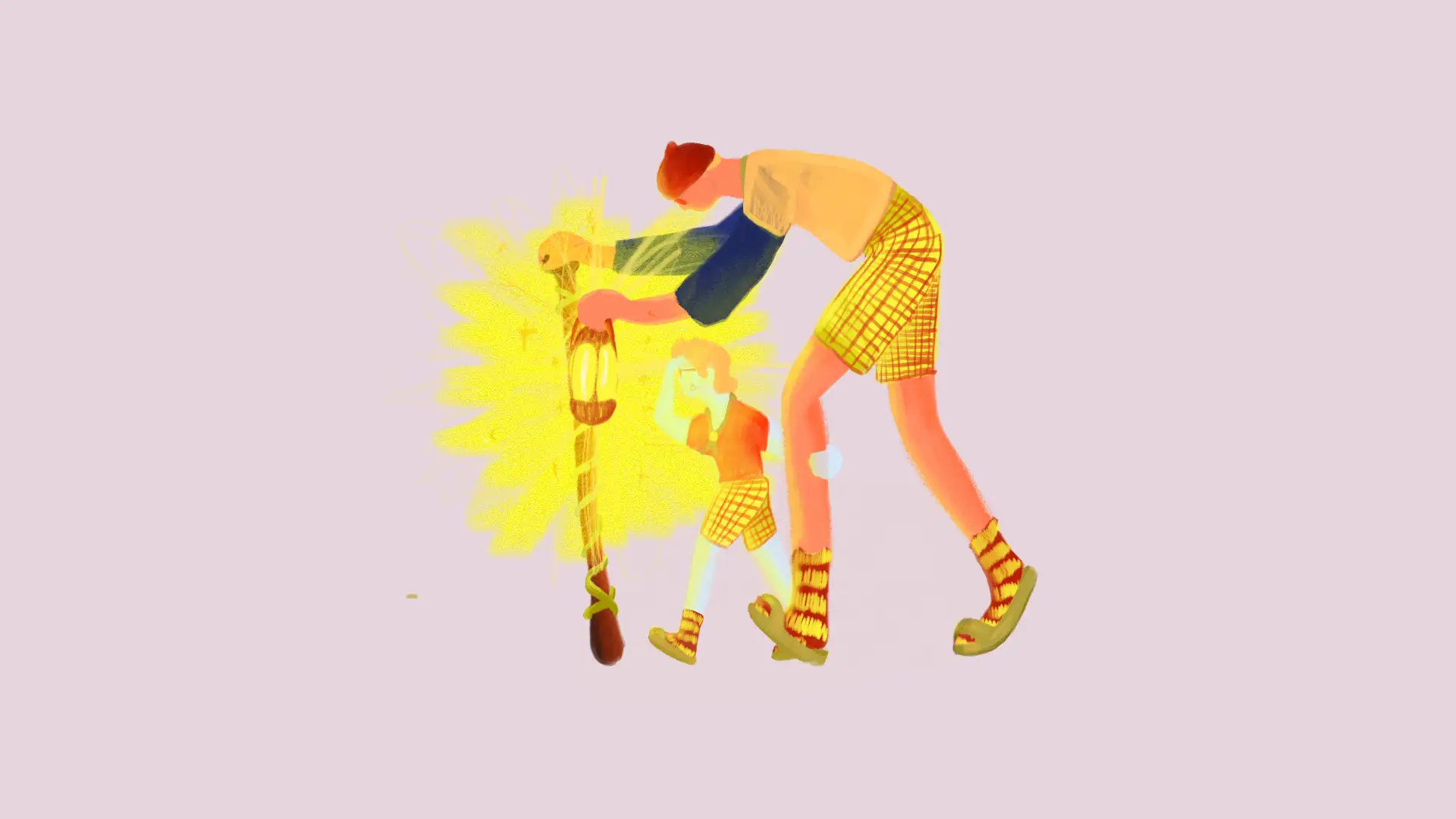 illustration of a boy and his grandad walking with a lantern