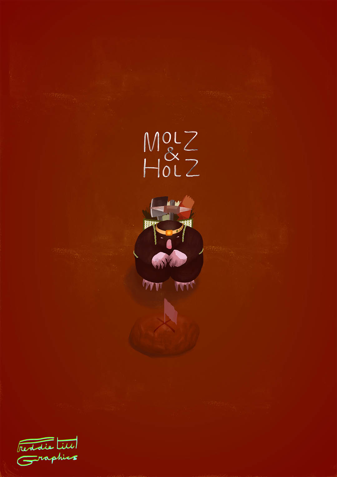 a mole with a rucksack of tools