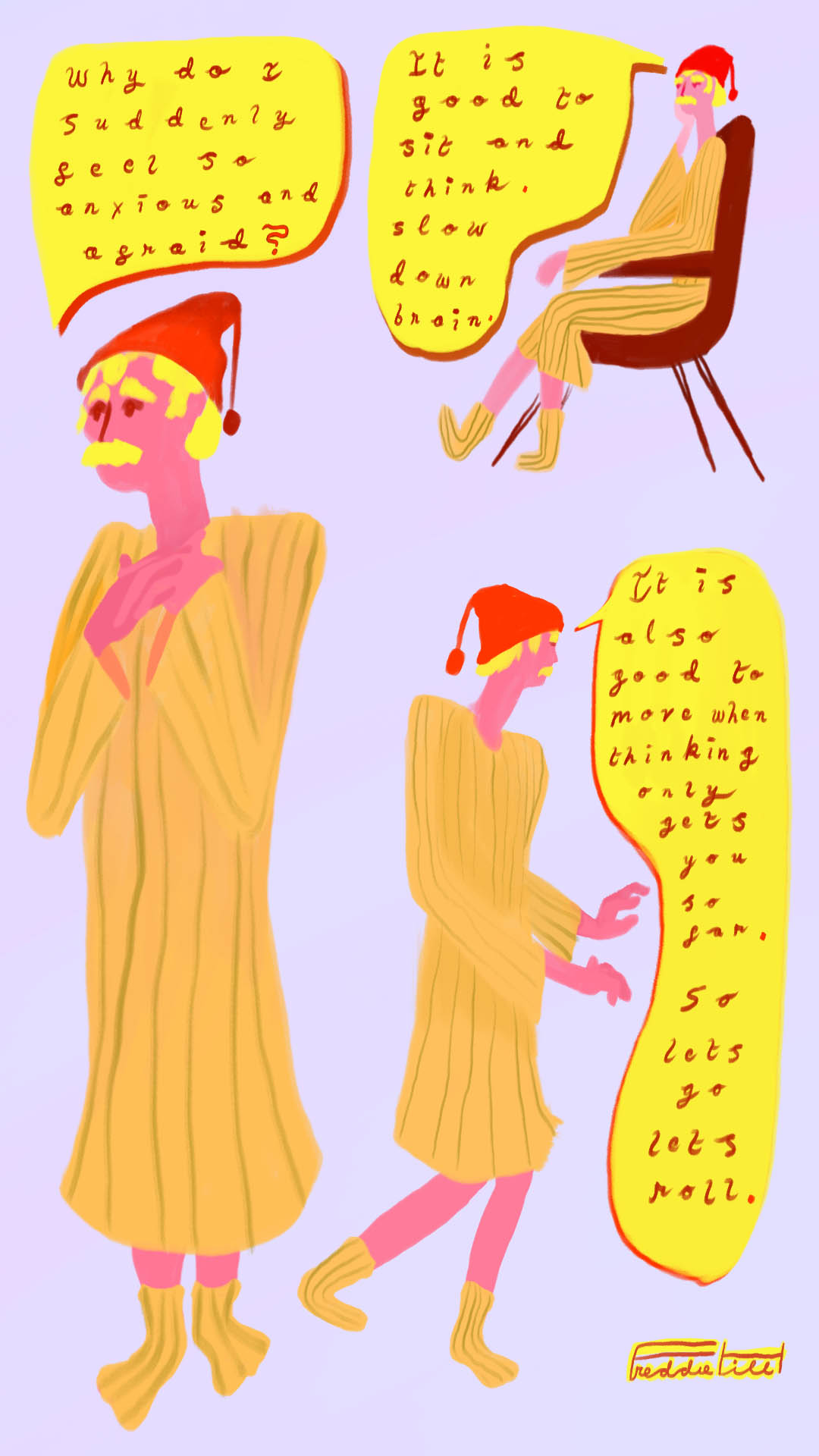old man in a nightgown talking to himself