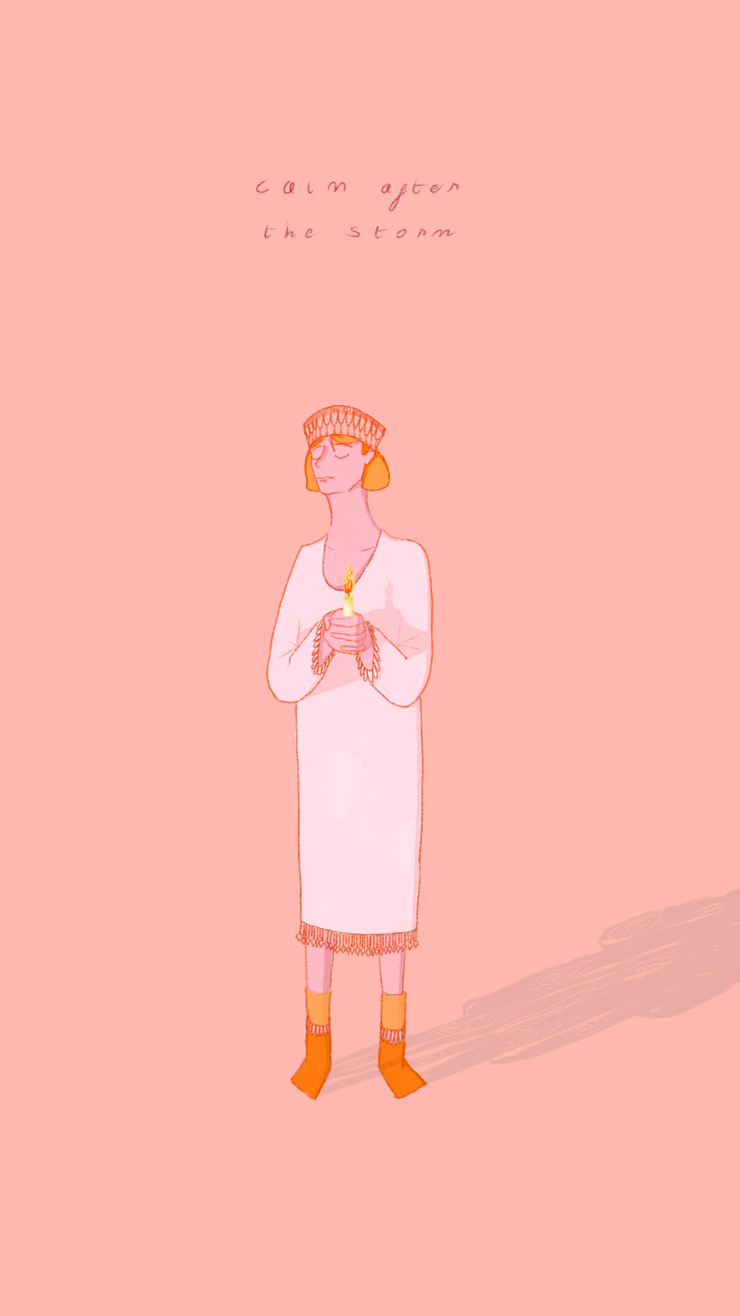 lady in nightgown holding candle with a pink background