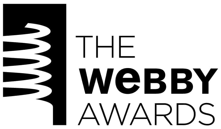 Black and white logo for The Webby Awards, featuring a stylized vertical spiral on the left and the words THE WEBBY AWARDS in bold, uppercase letters on the right.