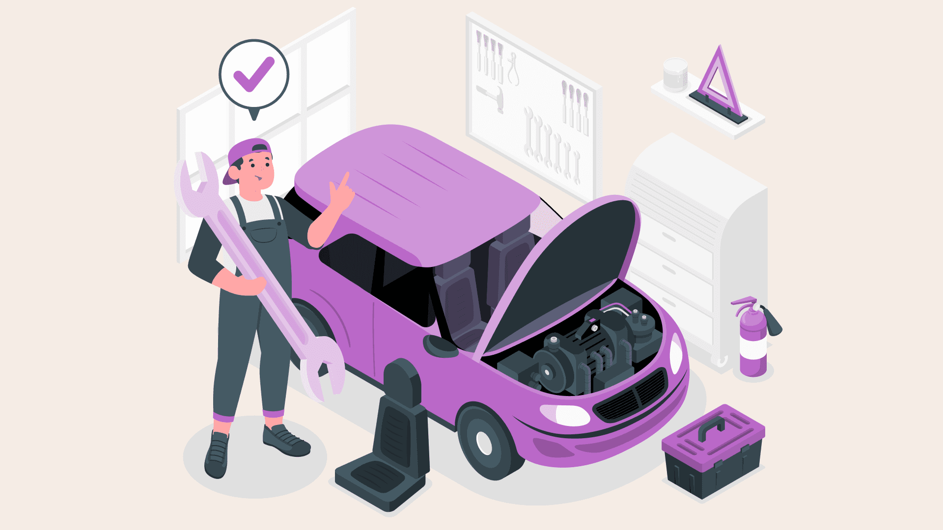 A mechanic working on a car engine with integrated design elements, highlighting the need for regular system maintenance.