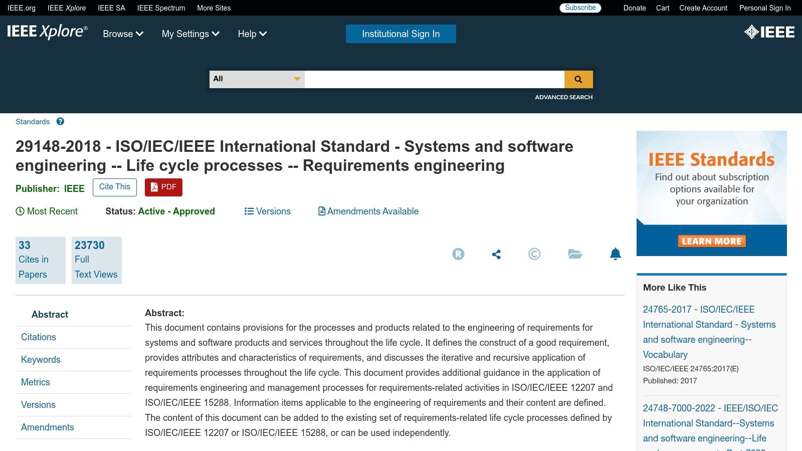 ISO/IEC/IEEE 29148:2018 (IEEE/ISO Standards Store listings)