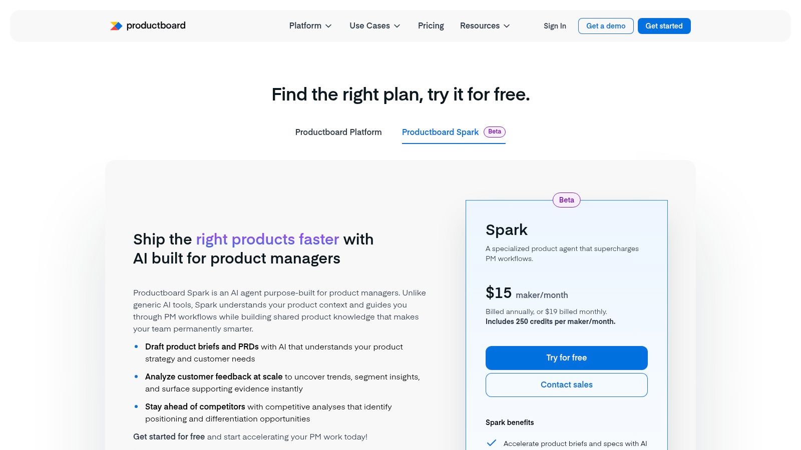 Productboard Spark (official site)