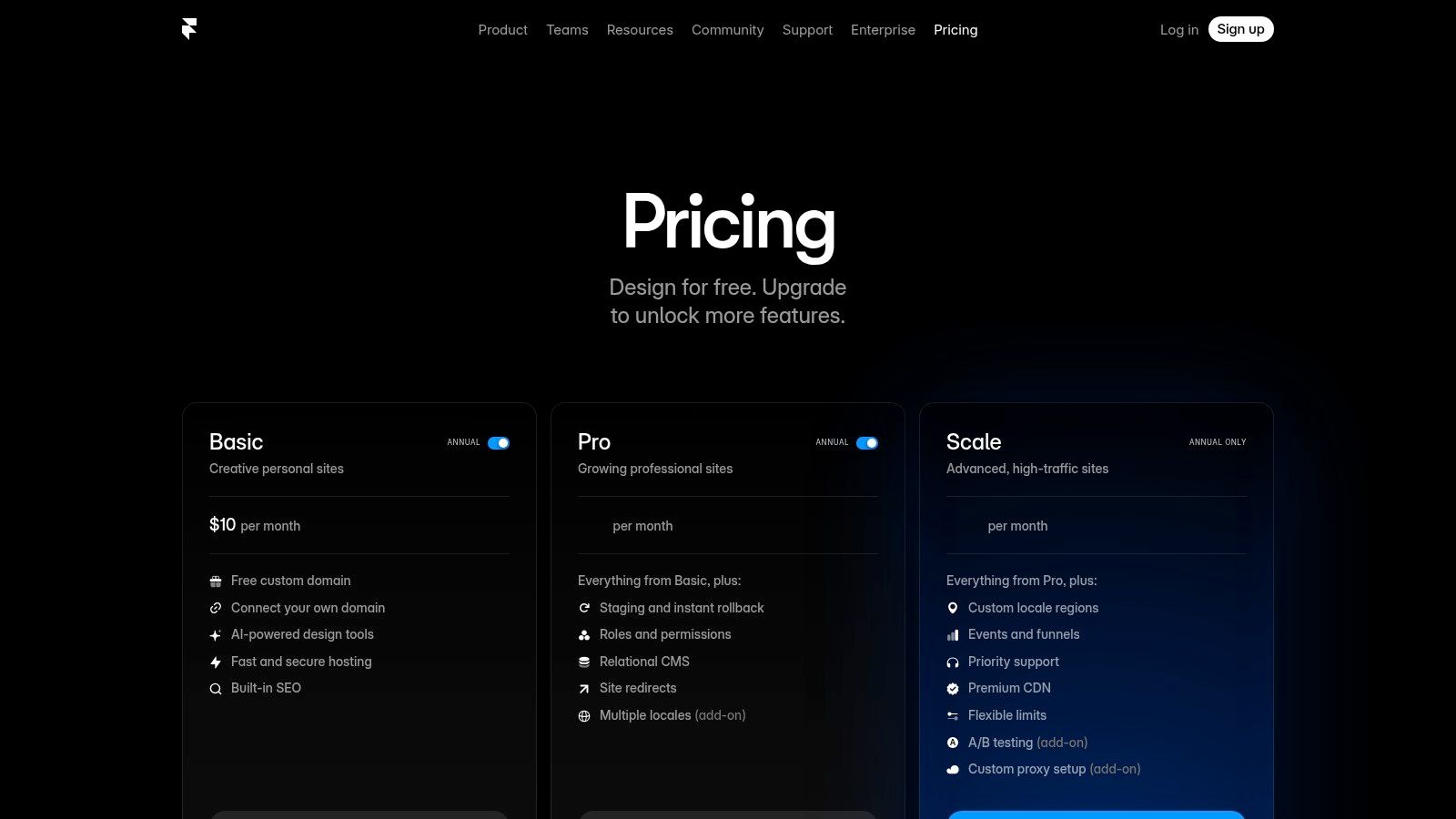 Framer pricing plans