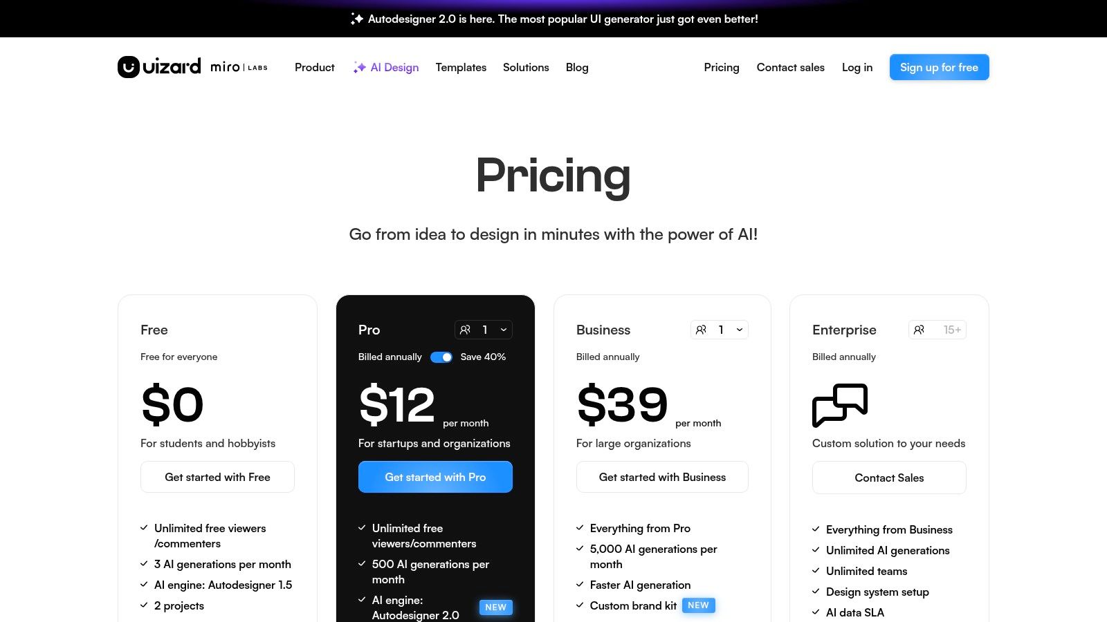 Uizard pricing plans