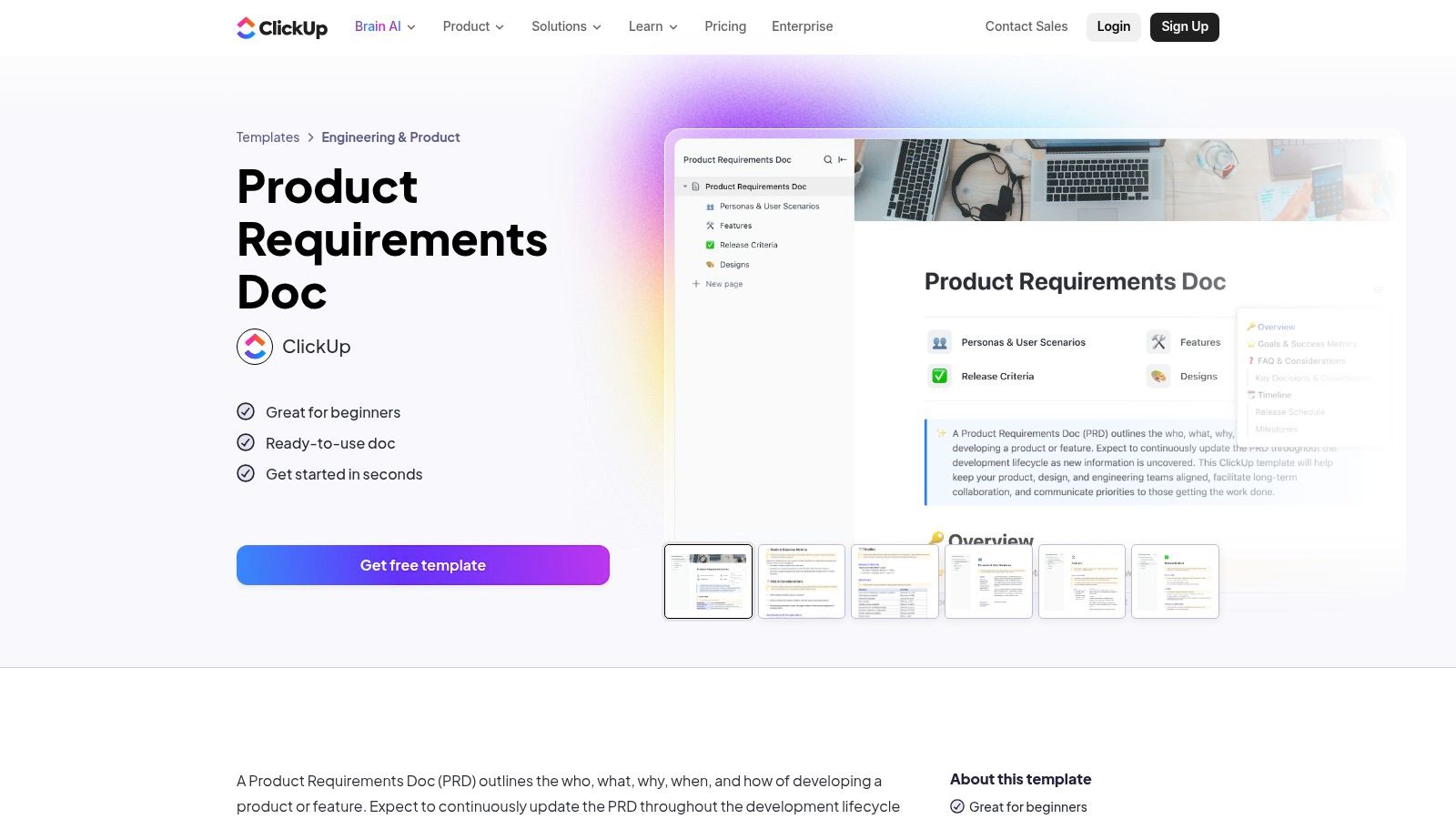 ClickUp – Product Requirements Doc template and PRD AI agent