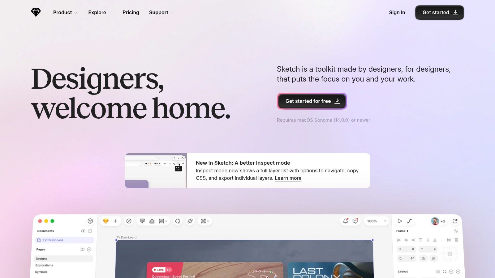 Sketch interface showing wireframe and UI designs