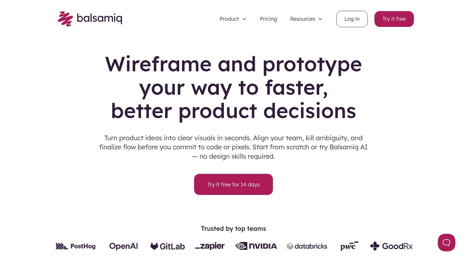Balsamiq interface showing a sketchy, low-fidelity wireframe layout