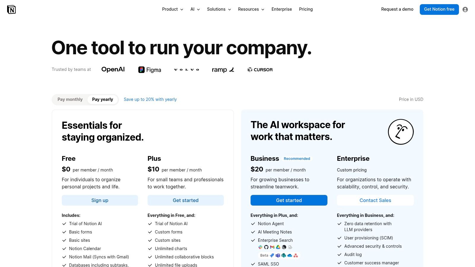 Notion pricing plans