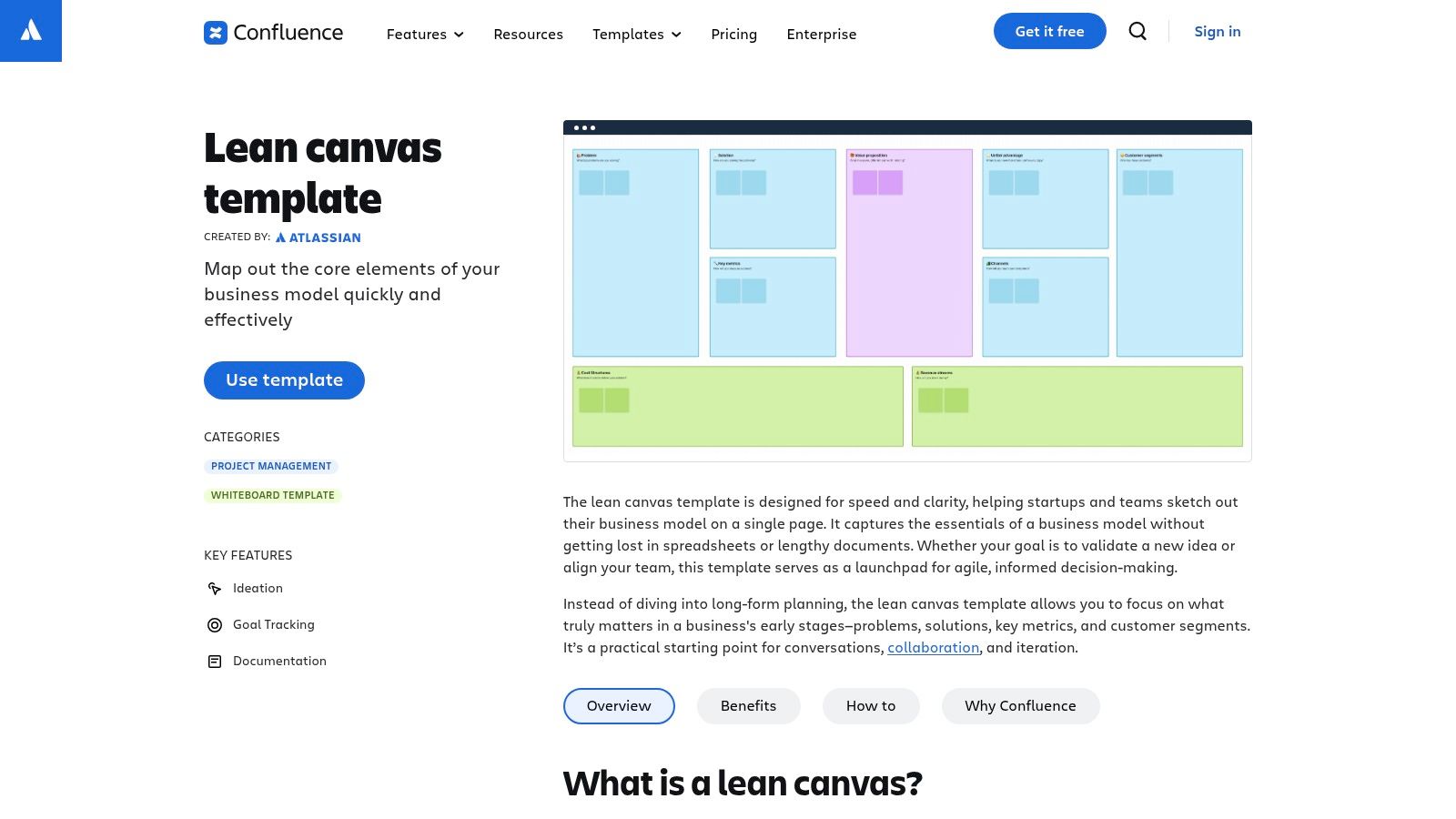 Confluence (Atlassian) — Lean Canvas Template