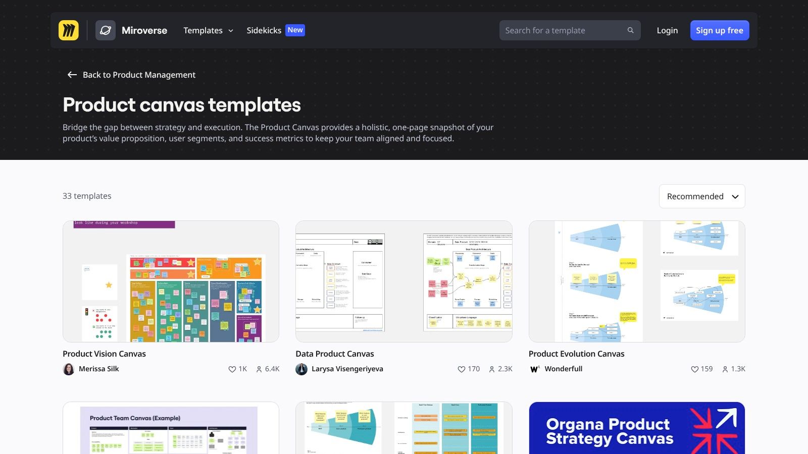 Miro — Product Canvas Template