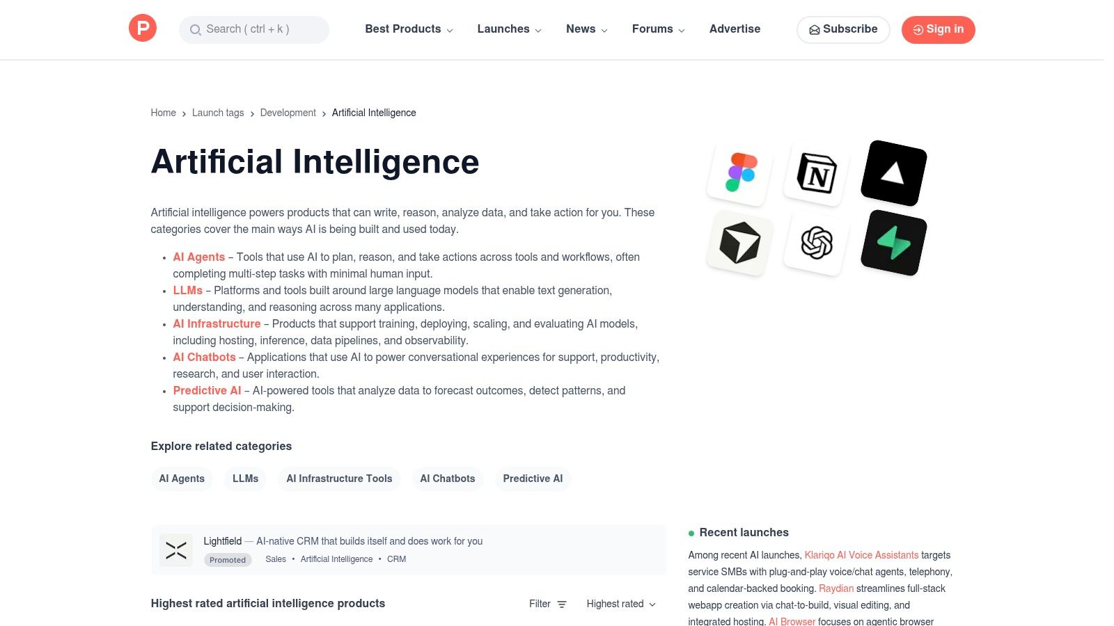 Product Hunt, Artificial Intelligence topic