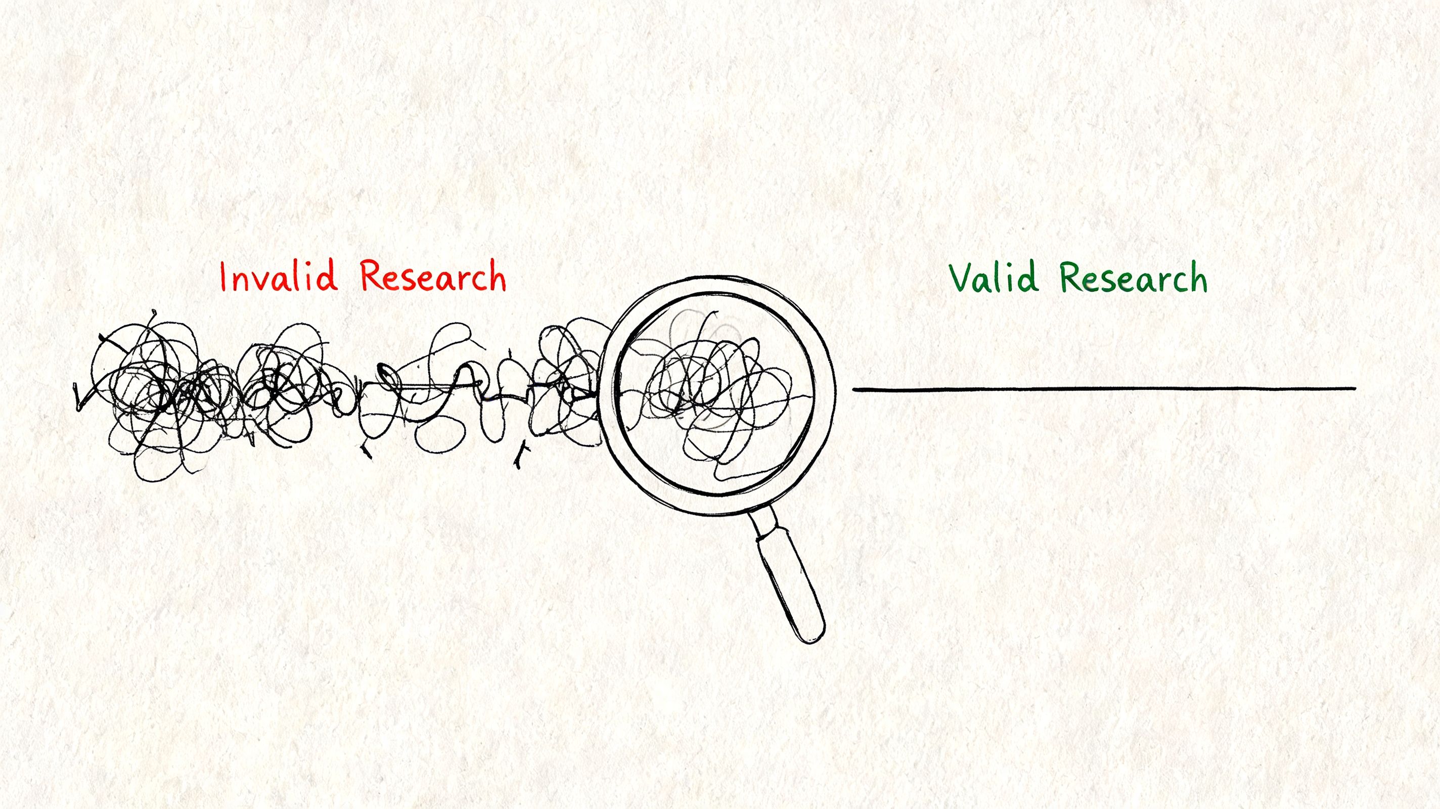A line drawing illustration showing a messy scribble becoming a straight line through a magnifying glass.