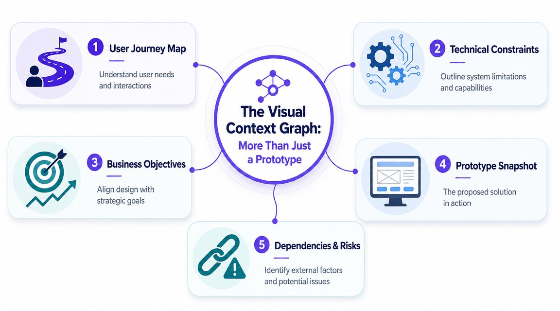 A diagram illustrating the five key elements of a visual context graph for project design alignment.