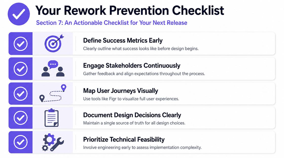 A five-point checklist for design teams to prevent rework throughout the product development and release process.