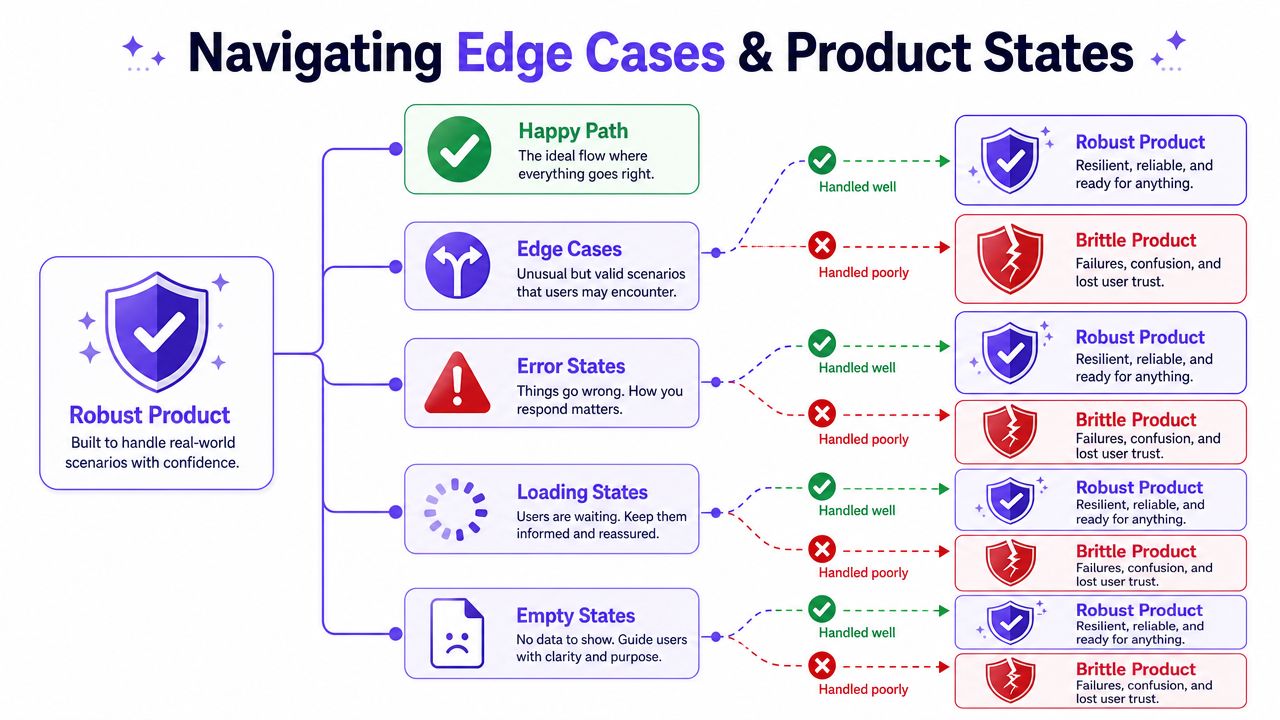 A flowchart showing how handling various product states like errors and loading determines if a product is robust.