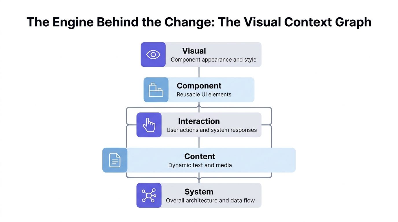 A diagram titled The Engine Behind the Change illustrating layers of a Visual Context Graph for design.