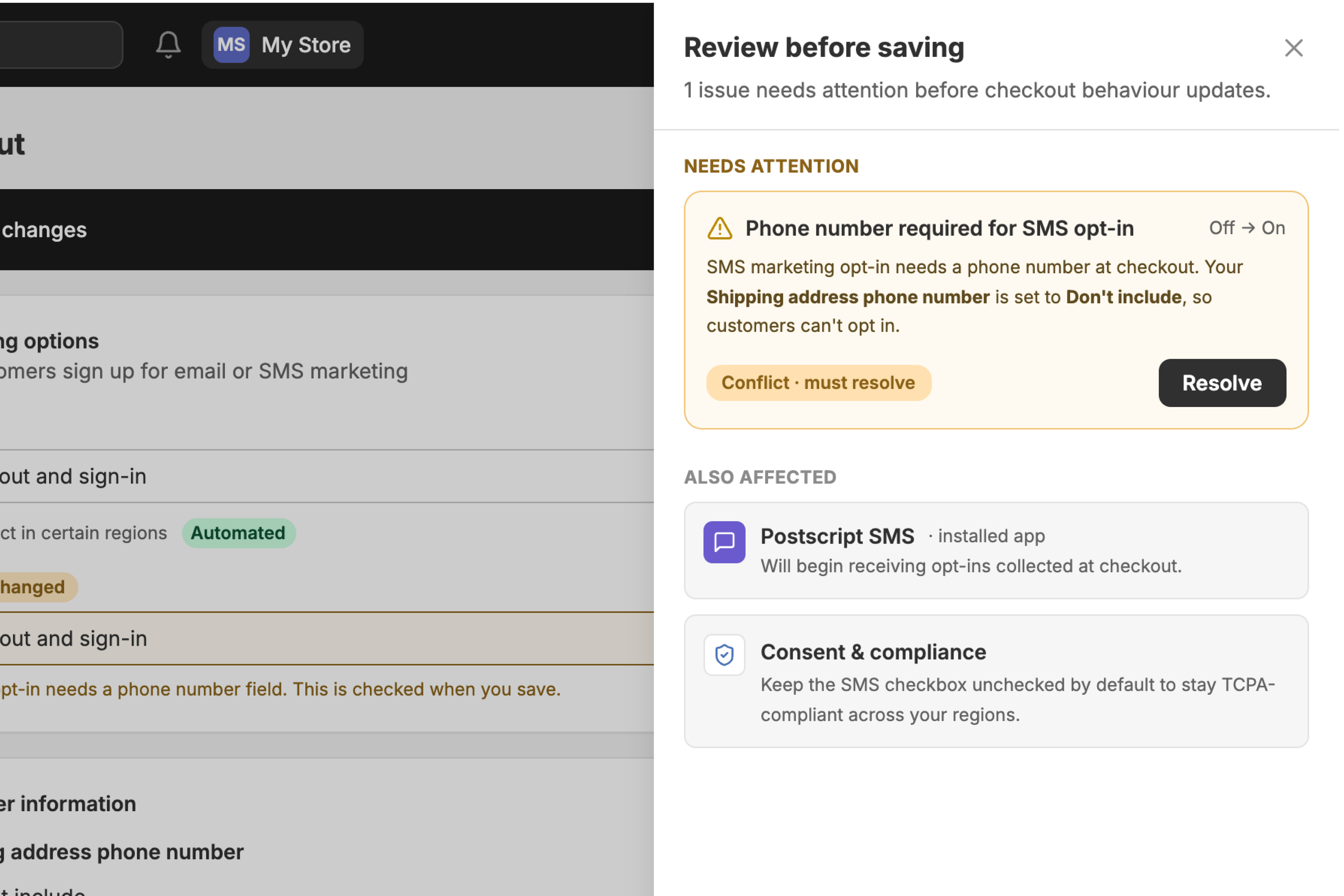 Map checkout setting conflicts
