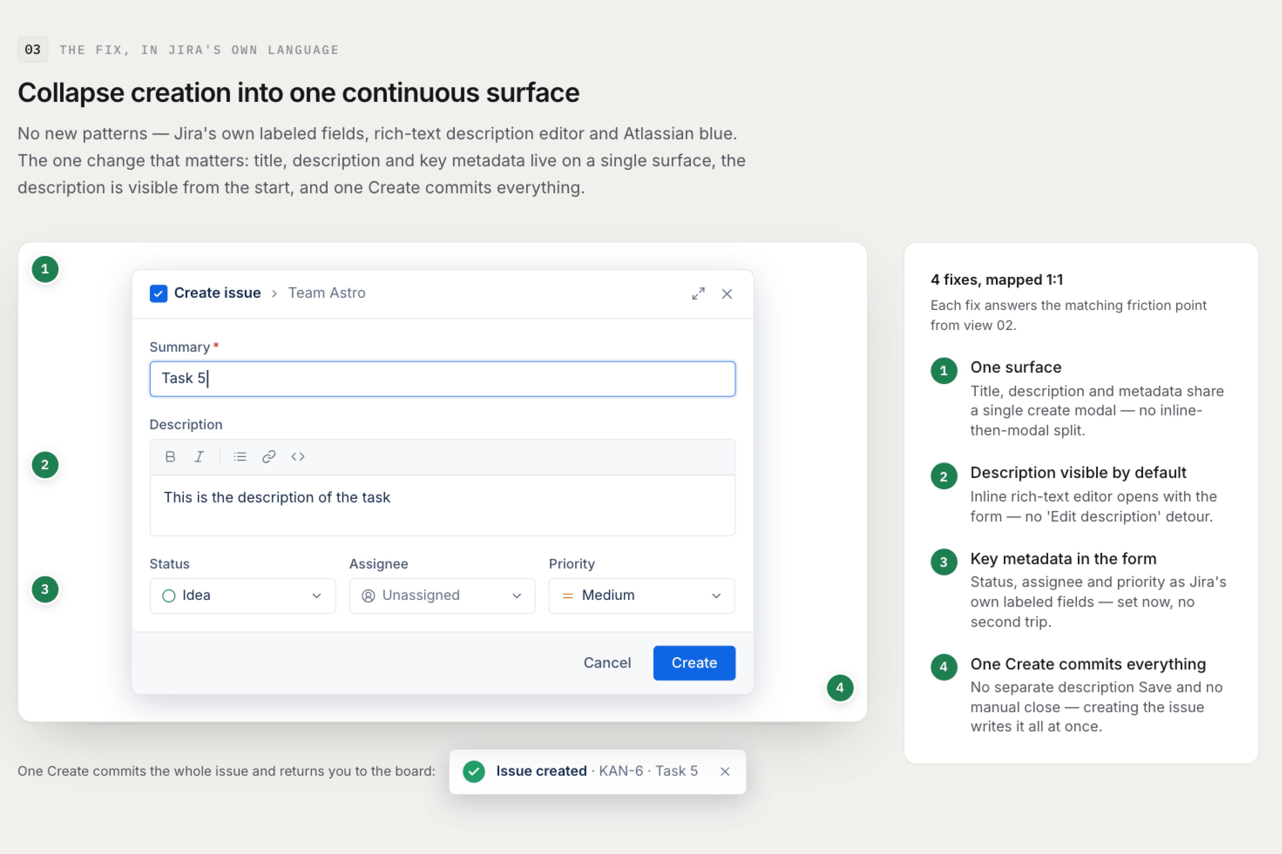 Compare task creation UX