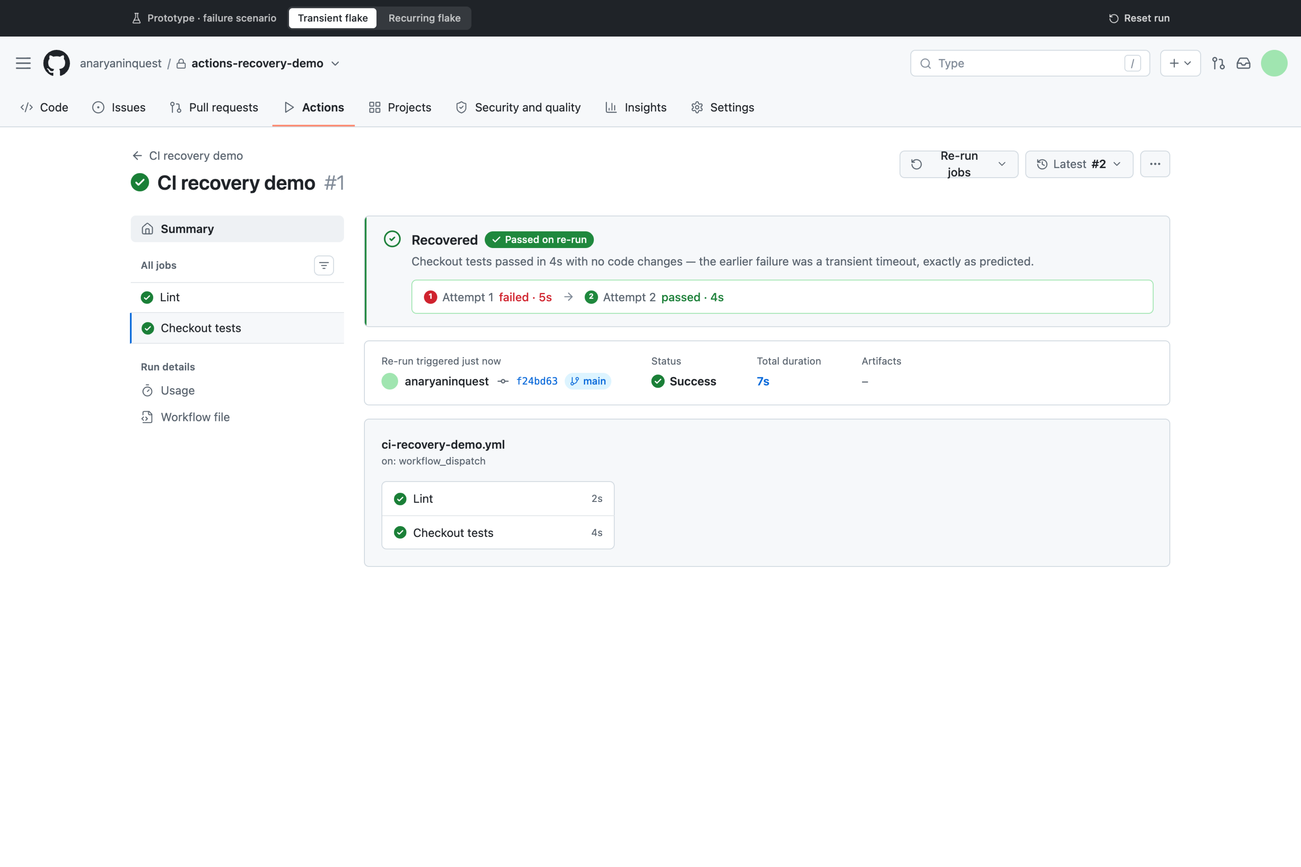 Diagnose failed workflow runs