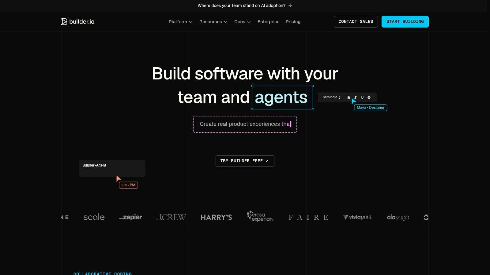 Interface view of Builder.io Visual Copilot showing component mapping from design into a code-connected workflow