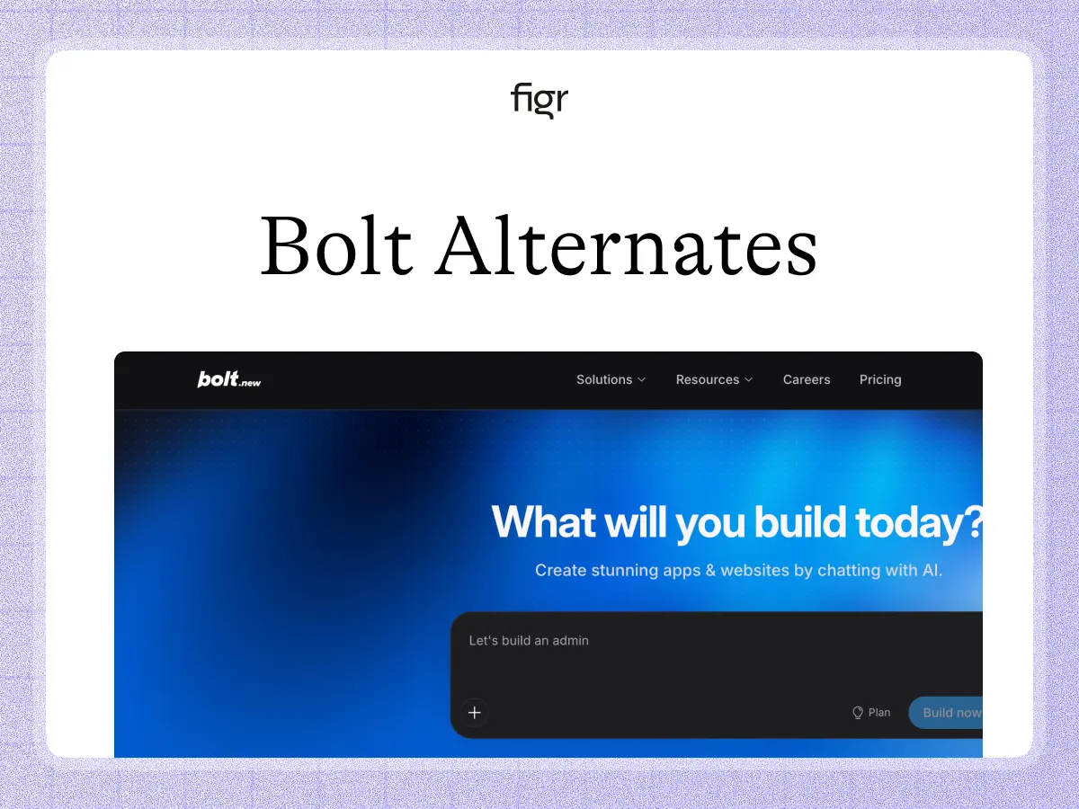 Bolt.new turns prompts and Figma frames into running web apps with hosting and databases. Figr decides and designs the product UX first, grounded in your existing product.