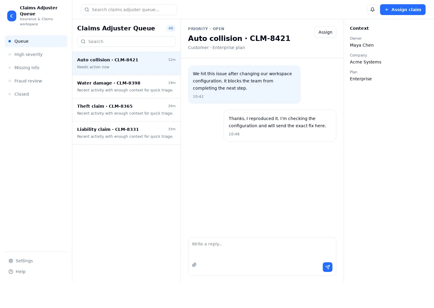 Claims Adjuster Queue
