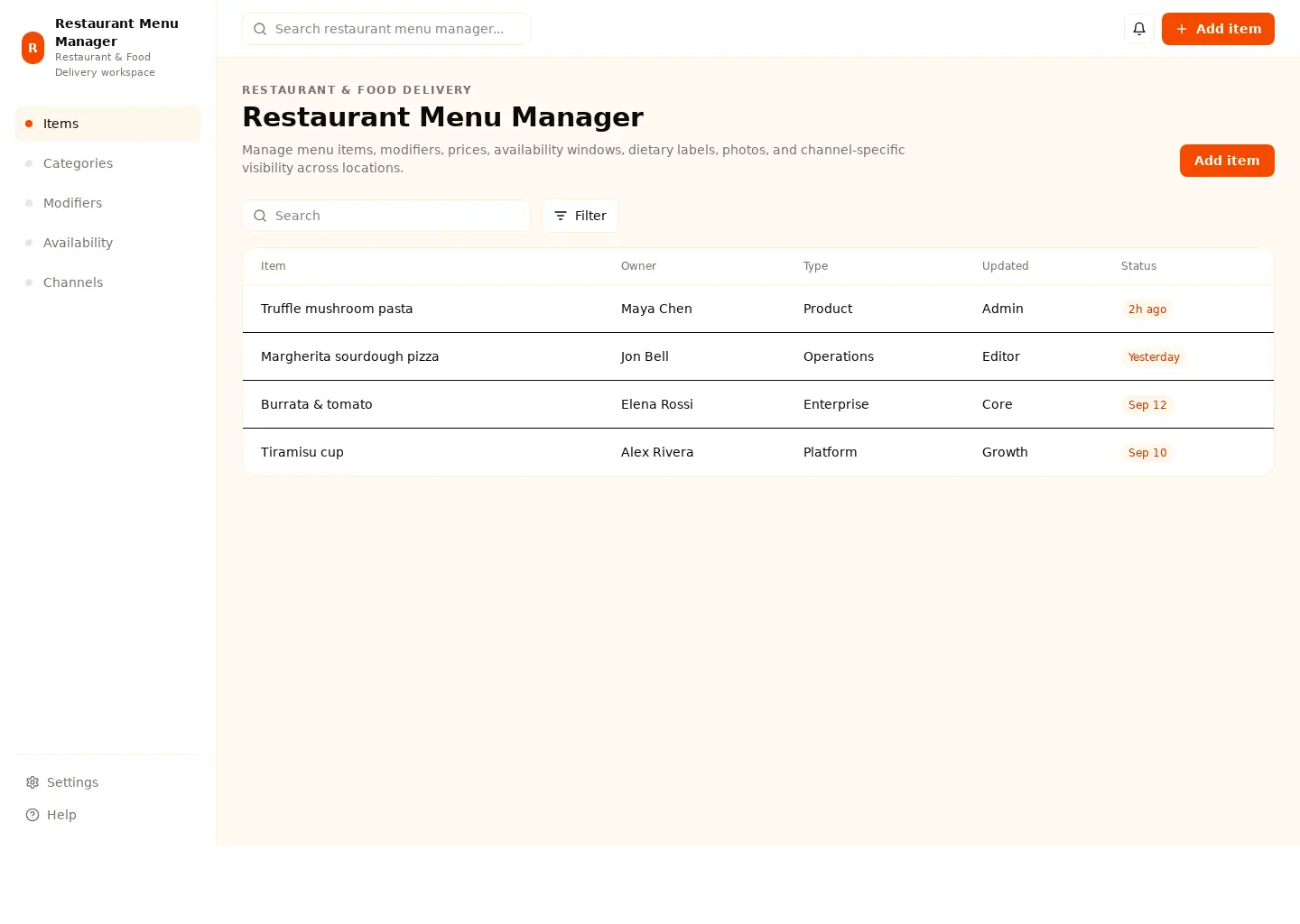 Restaurant Menu Manager