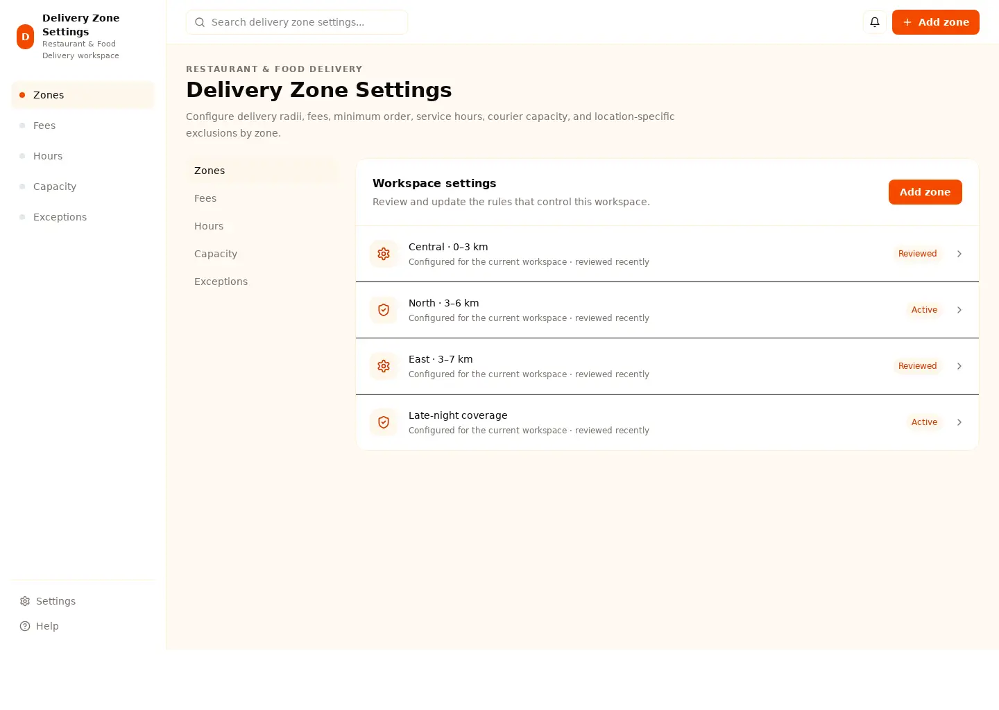 Delivery Zone Settings