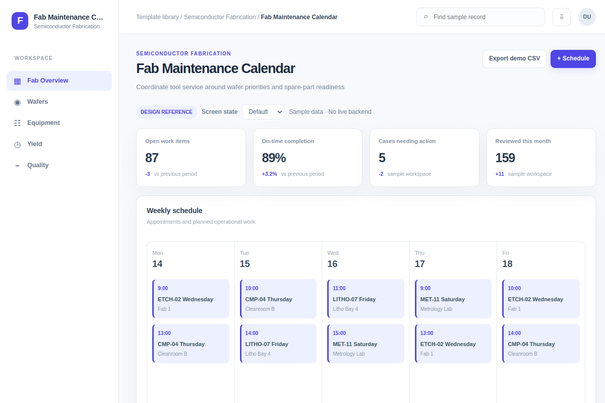 Fab Maintenance Calendar