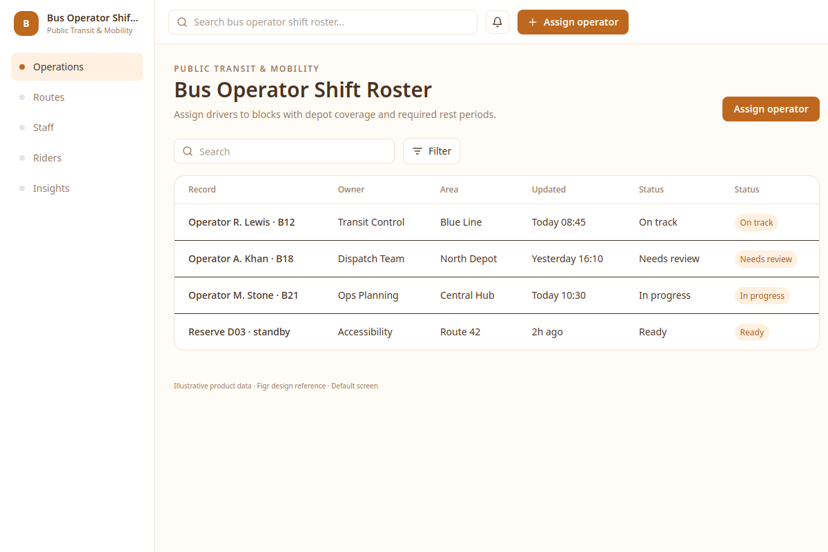 Bus Operator Shift Roster