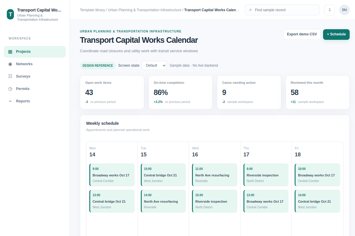 Transport Capital Works Calendar