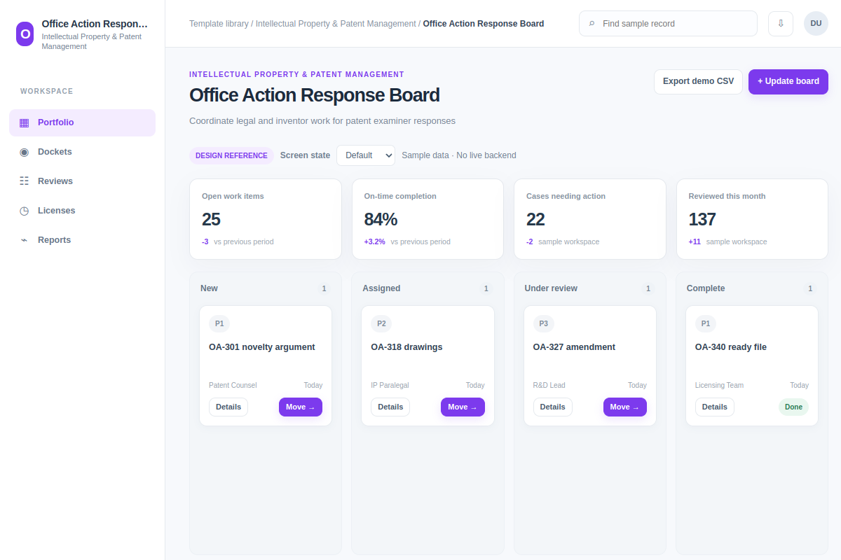 Office Action Response Board