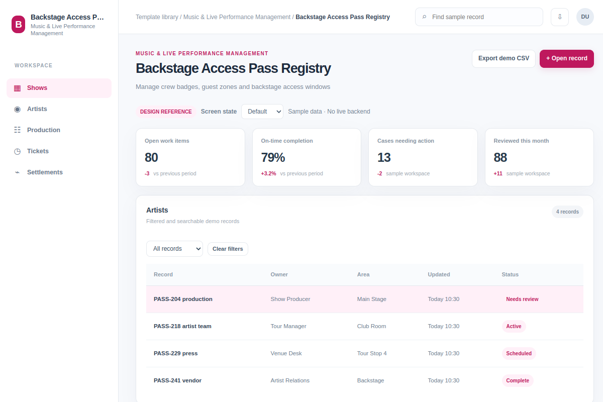 Backstage Access Pass Registry