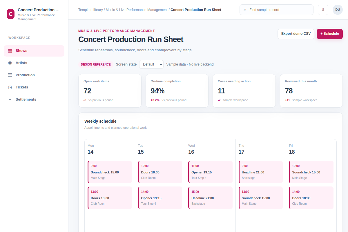 Concert Production Run Sheet