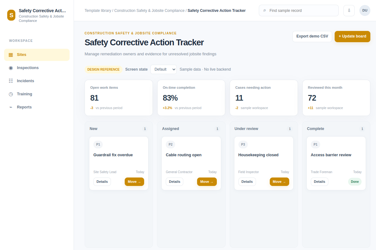 Safety Corrective Action Tracker