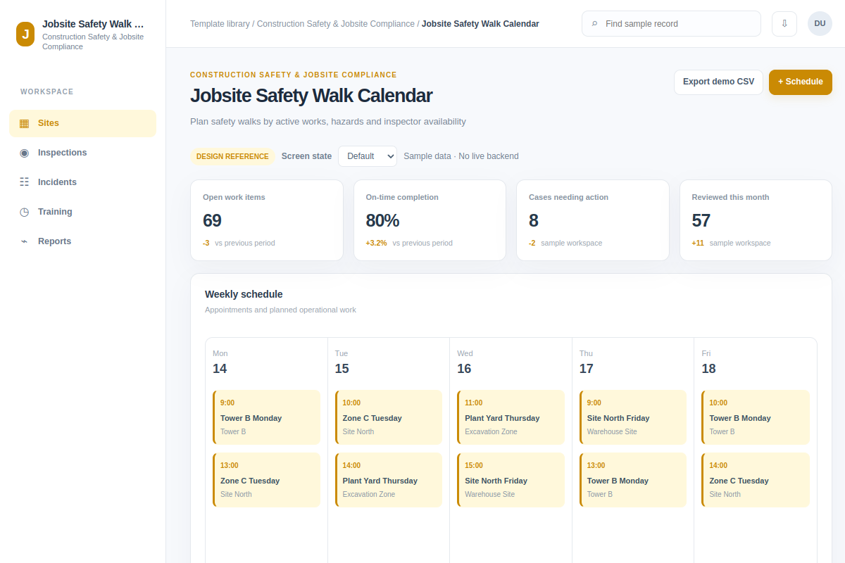 Jobsite Safety Walk Calendar