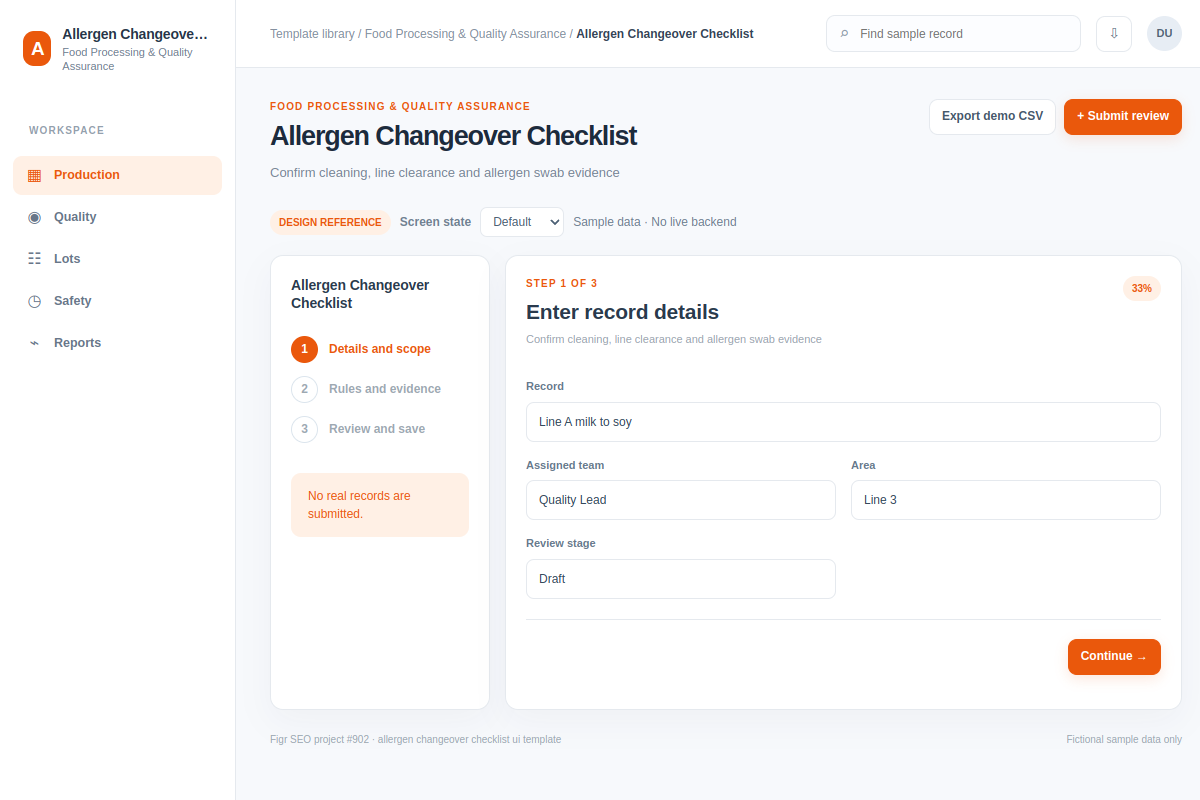 Allergen Changeover Checklist